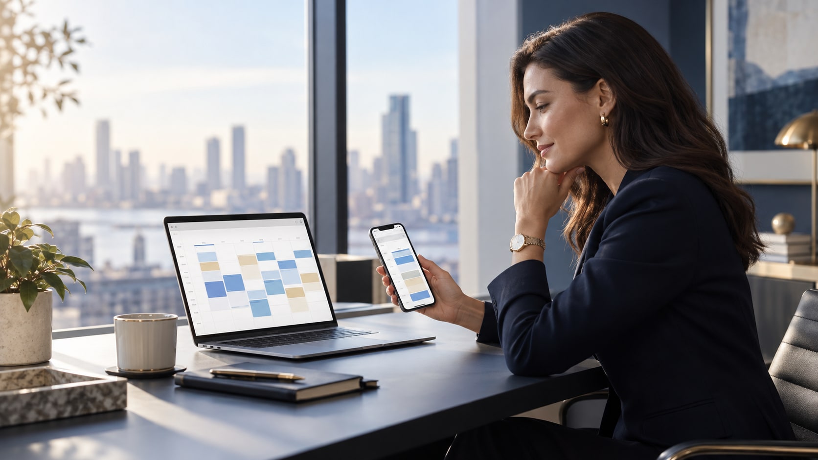 A professional reviews how several calendars are combined into one privacy-aware availability view.