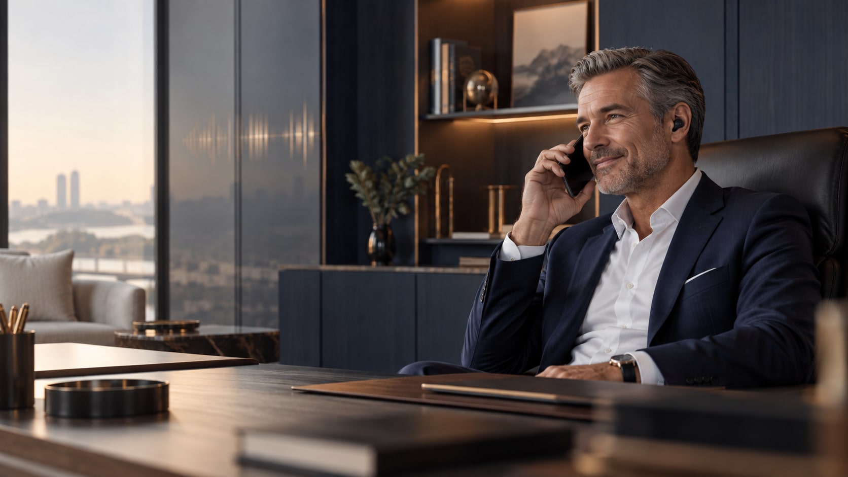 A professional conducts a business SIP call with calm quality and transcript information.
